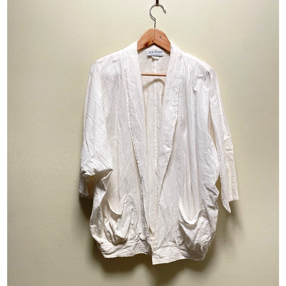 Vintage J.J. Dean Womens Jacket Large White Open Oversized Relaxed Lagenlook 90s